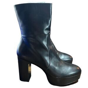 Stuart Weitzman Lala Leather Platform Block Heel Zip Bootie in Black NEW SZ 9.5